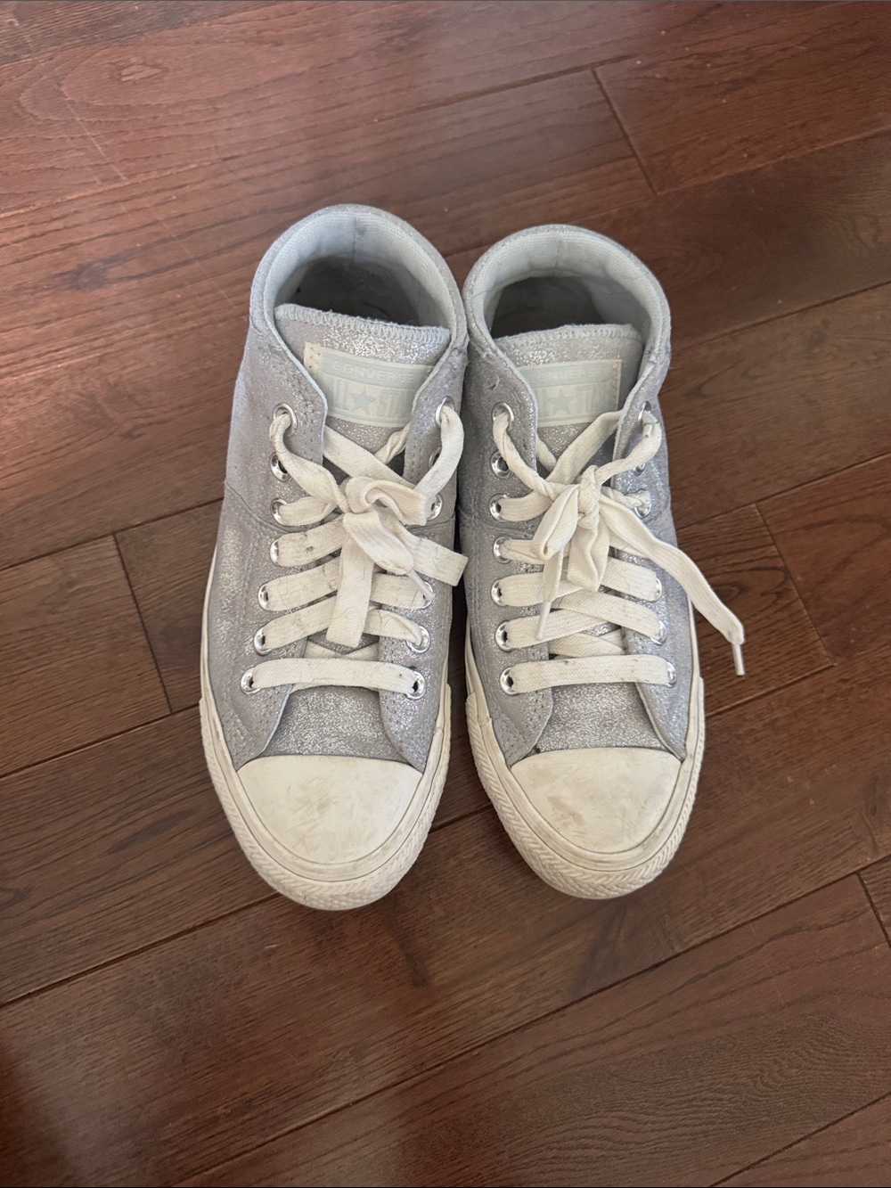 Converse Silver Glitter and White High-Top Sneakers